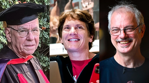 Chemie-Nobelpreis 2022 . Der Nobelpreis für Chemie geht in diesem Jahr an Barry Sharpless (links im Bild) und Carolyn Bertozzi (Mitte) aus den USA sowie Morten Meldal (rechts) aus Dänemark. Sie werden für ihren Beitrag zur Entwicklung der sogenannten Click-Chemie geehrt. | Bild: dpa-Bildfunk / Collage: BR Chemie-Nobelpreis 2022 . Der Nobelpreis für Chemie geht in diesem Jahr an Barry Sharpless (links im Bild) und Carolyn Bertozzi (Mitte) aus den USA sowie Morten Meldal (rechts) aus Dänemark. Sie werden für ihren Beitrag zur Entwicklung der sogenannten Click-Chemie geehrt. | Bild: dpa-Bildfunk / Collage: BR