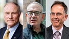 Der Nobelpreis für Wirtschaftswissenschaften geht in diesem Jahr an die Forscher David Card, Joshua Angrist und Guido Imbens (v.l.n.r.).  | Bild: dpa / Niklas Elmehed