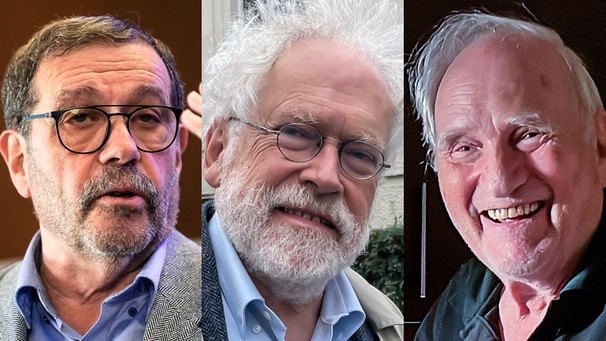 Physik-Nobelpreis 2022: Für ihre wegweisenden Arbeiten auf dem Gebiet der Quantenforschung erhalten der Franzose Alain Aspect (links im Bild), der Österreicher Anton Zeilinger (Mitte) und der US-Amerikaner John Clauser (rechts) in diesem Jahr den Physik-Nobelpreis. | Bild: dpa-Bildfunk / Collage: BR Physik-Nobelpreis 2022: Für ihre wegweisenden Arbeiten auf dem Gebiet der Quantenforschung erhalten der Franzose Alain Aspect (links im Bild), der Österreicher Anton Zeilinger (Mitte) und der US-Amerikaner John Clauser (rechts) in diesem Jahr den Physik-Nobelpreis. | Bild: dpa-Bildfunk / Collage: BR