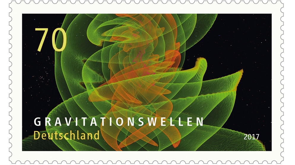 Die Entdeckung von Gravitationswellen war neben einem Nobelpreis auch schon eine Briefmarke wert. Könnten Sie auch Hinweise auf den Urknall liefern? | Bild: picture alliance / Andrea Voß-Acker, Wuppertal/Gravitationswellen © S. Ossokine, A. Buonanno (AEI), SXS, W. Benger (AHM)/dpa | Andrea Voß-Acker, Wuppertal